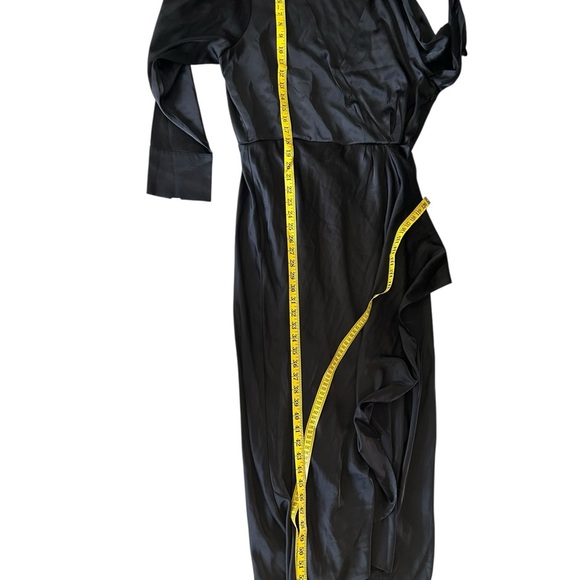 Abercrombie & Fitch Black Long-Sleeve Satin Collared Shirt Dress Size XL Midi - Picture 9 of 11